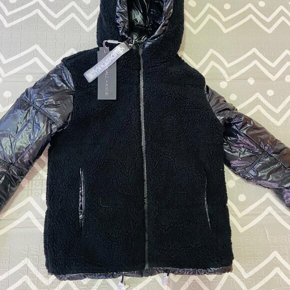 Kendall & Kylie reversible thick winter snow puffer Sherpa jacket coat bomber - Picture 11 of 14